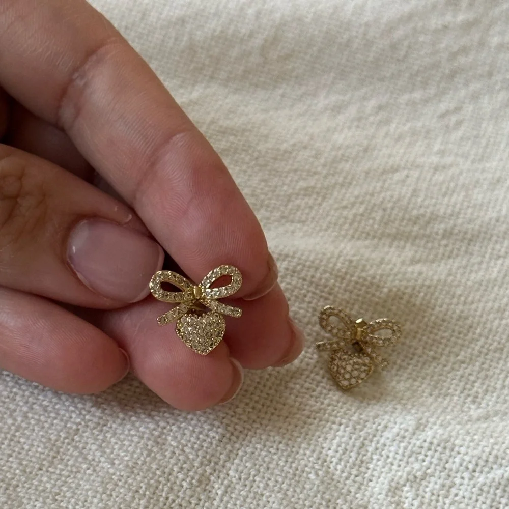 NWT Elegant Gold Bow Earrings | Stainless Steel - Picture 3 of 3